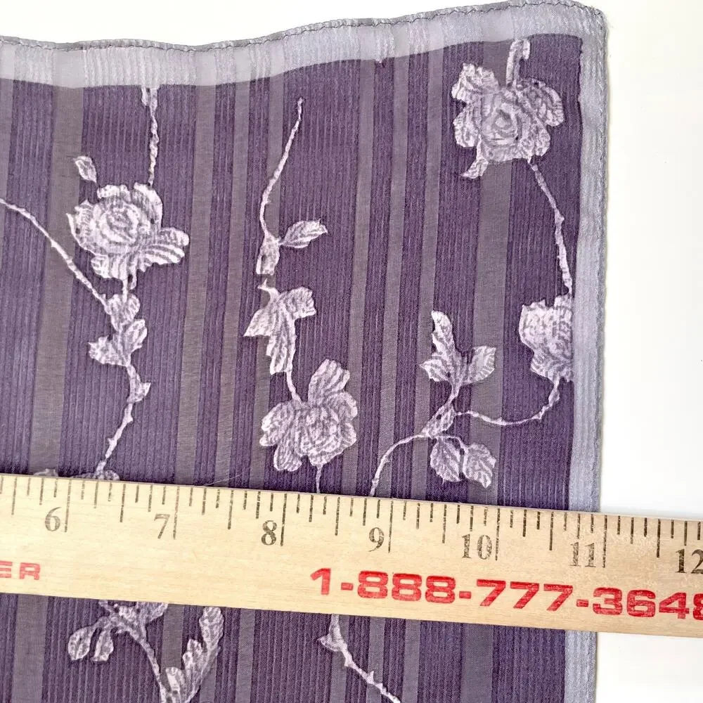 Vintage 90s Anne Klein Silk‎ Scarf Rectangle Purple Floral Cottagecore Fairy